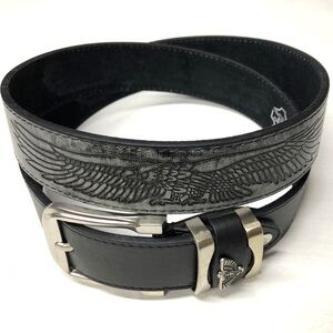 Vintage USA Genuine Black Leather Belt with Eagle
